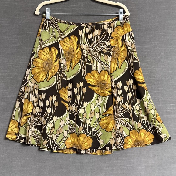 LOFT Dresses & Skirts - Vintage Loft Skirt 8 Yellow Green Brown A Line Poppy Floral Retro 70s y2k Flowy